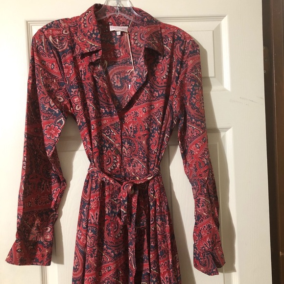 CHAUDRY NWT Fushia, Navy paisley, sash belt Maxi - Picture 5 of 7